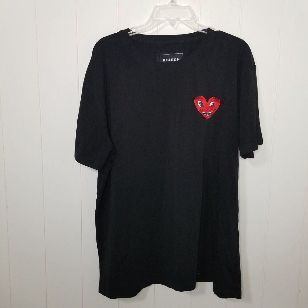 Keith Haring Tshirt Men's XL Black Red Short Sleeve Heart